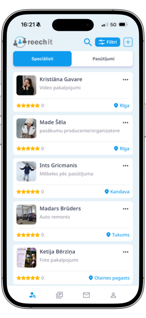 Telefonā attēlots speciālistu saraksts